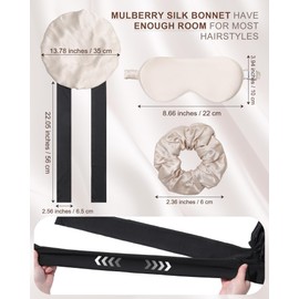 Mulberry Silk Bonnet for Sleeping Women Curly Hair Bonnet with Tie Band Double Layer Reversible Sleep Bonnet Silk Hair Wrap Sleep Cap (Champagne + Black)