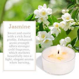 Jasmine Scented Tealight Candles, 8 Pack- Extended 4-5h Clear Cup Scented Tea Lights with Handmade Floral Surface, 100% Natural Palm Wax Tealights Smokeless for Romantic Dinner, Meditation