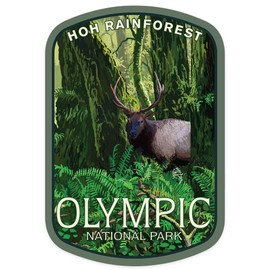 Die Cut Sticker Olympic National Park, Washington, HOH Rain Forest and Elk, Vinyl Sticker 3 to 6 inches, (Waterproof Decal for Cars, Water Bottles, Laptops, Coolers), Large