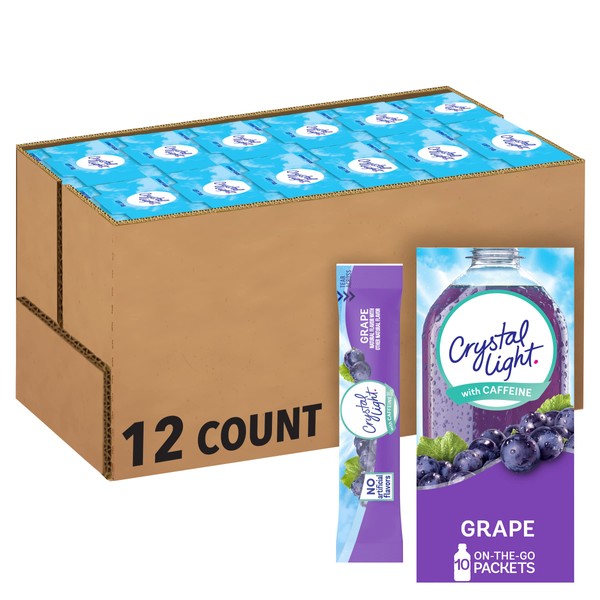 Crystal Light Sugar-Free Energy Grape On-The-Go Powdered Drink Mix, 10 Count (Pack of 12)