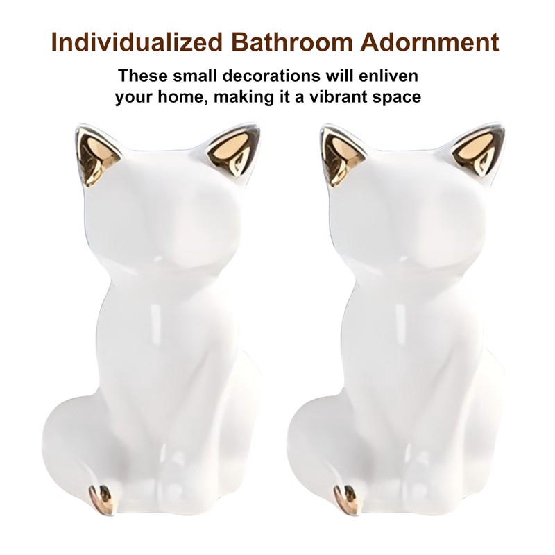 2Pcs Toilet Bolt Covers, White Ceramic Fox-Cat Shaped, Fun Bathroom