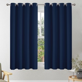 VEHEDE Dark Blue Curtains, Length 114 cm, Blackout Curtain, Short Bedroom Thermal Curtain, Cold Protection Curtains for Living Room, Curtains with Eyelets, H 114 x W 117 cm Set of 2