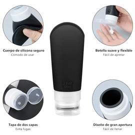 Botellas de Viaje Recargables, Contenedores de Silicona Reutilizable, Envases para Viaje a Prueba de Fugas, Travel Essentials, con Atomizador para Perfume y Etiqueta, Recipientes Exprimibles sin BPA