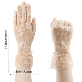 anpiwshjo Beige Lace Gloves for Tea Party Cosplay Wedding Prom, Evening Gloves Fancy