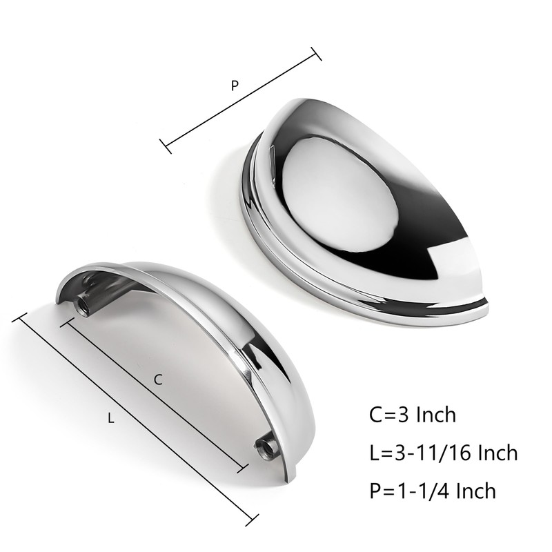 CABDM 10 Pack 3" Drawer Pulls Polished Chrome Cabinet Cup
