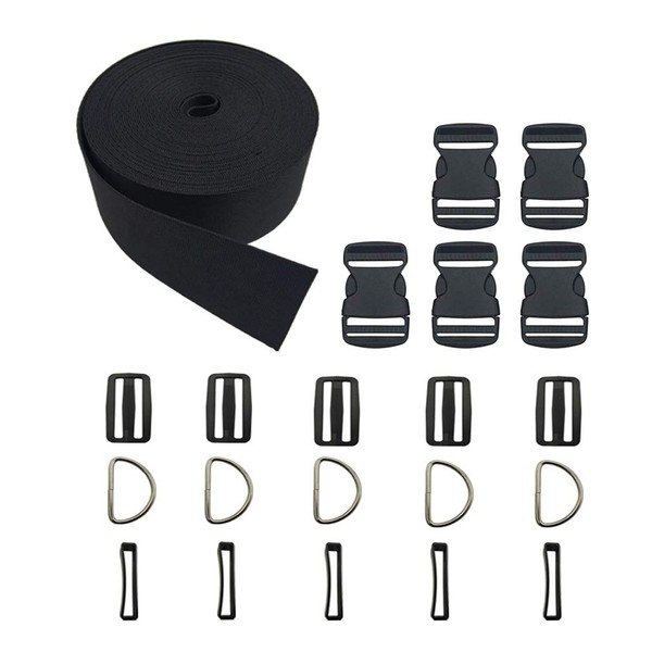 Vtete 2 Inch 5 Yards Black Nylon Heavy Webbing Strap