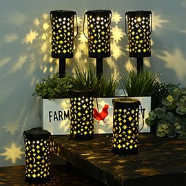 TZSSP Solar Pathway Lights Outdoor Solar Powered Garden Lights Metal Waterproof LED Path Hanging Solar Lights Star Moon Solar Landscape Lights Outdoor for Walkway, Garden, Patio, Lawn, Yard，6 Packs