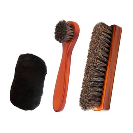 Pack of 3 Shoe Brushes, Horsehair Brush, Shine Brush, Polishing Brush, Shoe Brush with Natural Horse Hair, Shoe Cleaning Brushes, for Shoe Care - Includes Polishing Brush, with and Cleaning Cloth
