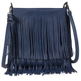 Mabel London Womens Tassel Handbag - Fringe Design Bag - Soft Stylish & Trendy Top Handle Shoulder Bag (Navy)