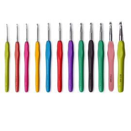 ZXUY Crochet Hooks Ergonomic Soft Touch Handles Aluminum Crochet Hook Set  for Crocheting Lace/Doilies/Socks/Shawl/Gloves/Scarf/Sweaters/Bags (Colorful 12Pcs)