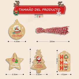 150 Piezas Etiquetas kraft navideñas para regalo, etiquetas de navidad para regalos con cuerda, etiquetas de regalo de Navidad café Kraft , adecuado para la Decoración de Regalos de Navidad e Invierno