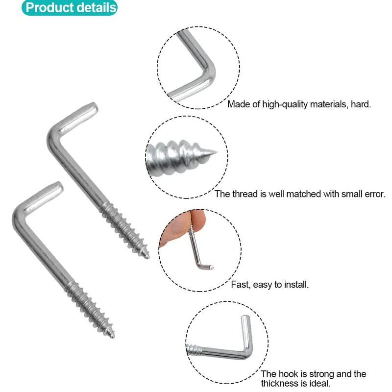 YXQ 50pcs Square Bend Hooks,M3.7-40x15mm Self-Tapping L Shape Right Angle