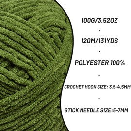 Plush Chenille Chunky Crochet Yarn - Baby Yarn for Crocheting Soft - Velvet Yarns Knitting for Blankets Crafts - Fluffy Amigurumi Yarns 100g / 131yd (Pine Green)