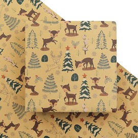 Christmas Kraft Wrapping Paper,4 Sheet Xmas Folded Gift Wrapping Paper Forest Elk Sika Deer Holly Pine Tree Winter Birthday Wrapping Paper for Baby Shower New Year Kid Party Gift Wrap,20x28 inch