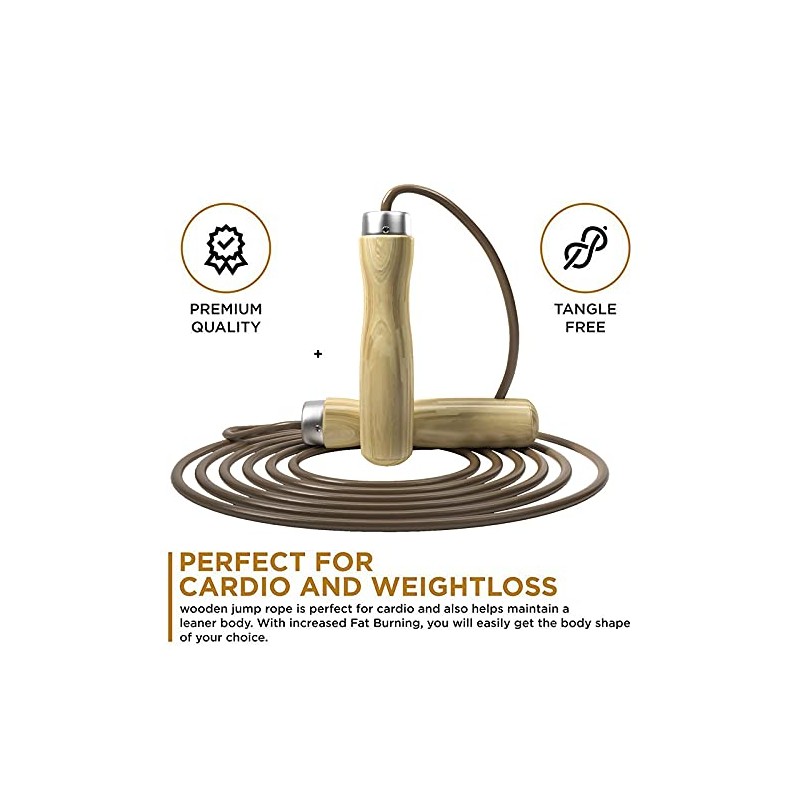 Skipping Rope by Athletics Gear, Pure Wood Handle and Premium