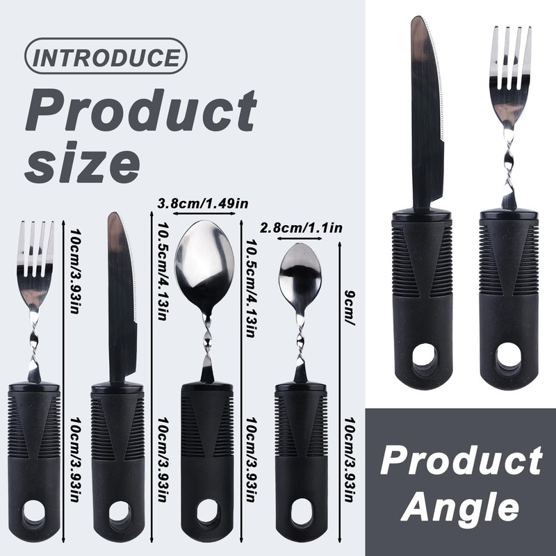 5-Piece Parkinson Cutlery, Adaptive Utensils, Adaptive Cutlery Set for Parkinson