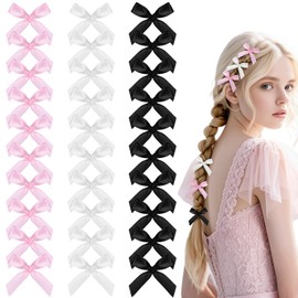 JJUNW 30 Pcs Mini Hair Bows Clips For Women, Small Bowknot Barrettes Black White And Pink Multi-Color Combination, Mini Christmas Bows For Girls Hair Accessories