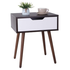 ZenStyle Walnut Brown/White End Table Nightstand with Drawer, Side Table for Bedroom, Living Room (1)