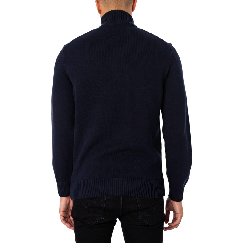GANT Mens Cotton Half Zip Cream Sweater Navy M