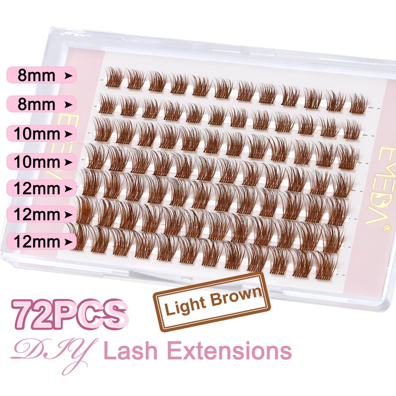 EMEDA Light Brown Individual Cluster Lashes D Curl Mix 8mm