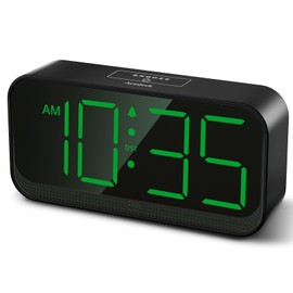 Acedeck Battery Operated Digital Clock: Cordless Small Alarm Clock for Bedroom Travel - Large Numbers 4 Dimmers for All Ages Green Digits