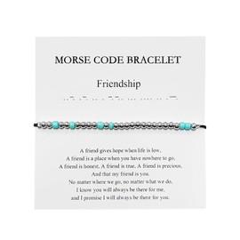 AIRTILY 1 Piece Morse Code Bracelet Braided Bracelet Waterproof Adjustable Bracelet Friendship Bracelet Matching Bracelet for Your Best Friend Suitable for Birthdays Christmas, Waxed rope and metal