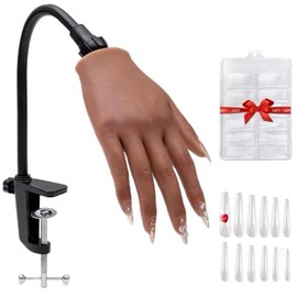 Realistic Silicone Nail Practice Hand - Life-Like Model for Acrylic, Gel & Dip Powder Nails Practice - Durable Silicone Tool for Nail Techs - Color: Dark, Practice Hand Side: Right