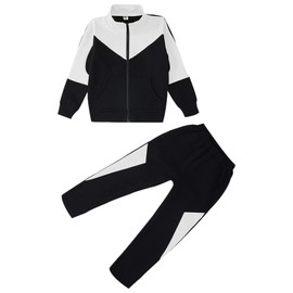 amropi Kids Girl's Tracksuit Full Zipper Jacket Top and Pants Sports Outfits Set White Black,5-6 Years