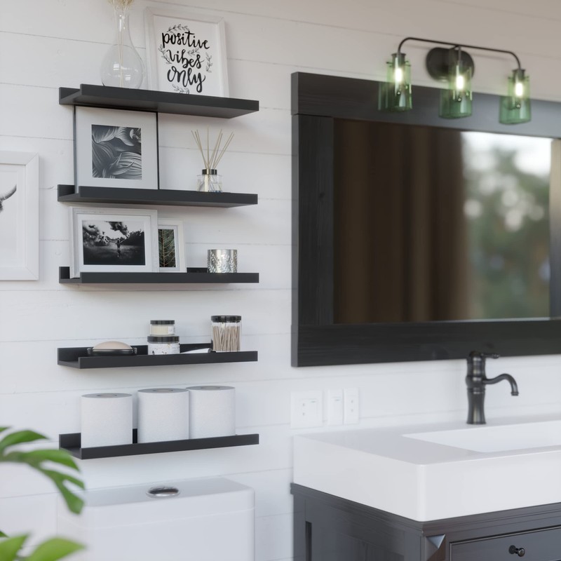 RICHER HOUSE 5 Set Floating Wall Mounted Shelves, Black Shelves