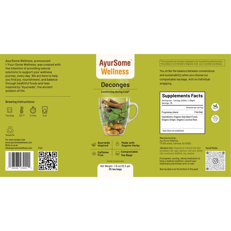 Deconges Tea - Tulsi Ginger with Organic Ingredients - Herbal,