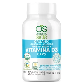 Organic Vitamina D3 con Cúrcuma, Jengibre y Pimienta Negra 60 Cápsulas - USDA