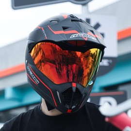 NENKI Dual Sport Helmet Motocross Helmet Dirt Bike Helmet ATV Helmet for Men Full Face Motorcycle Helmets MX UTV Off Road Helmet with Visor DOT Approved Women Adults (Large,Matte Black & Red)