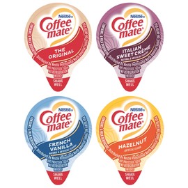 Nestle Coffee mate Liquid .375oz Variety Pack (4 Flavor) 100 Count includes Original, French Vanilla, Hazelnut, Italian Sweet Crème