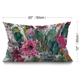 12x20 Inches Cushion Cover Rustic Farmhouse Decor Home Cactus Pillowcases Cotton Linen Cacti Succulent Flowers Twigs Feathers Arrows Throw Pillow Case Pillow Covers for Sofa Couch Bedroom 30 x 50 cm
