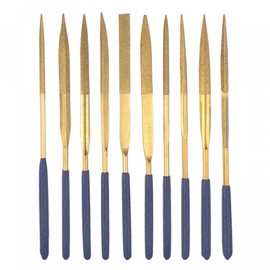 sourcing map Diamond Needle Files Set, 4mm x 160mm Titanium Coated Flat Half Round Triangle Round Square Oval Files Hand Tool with TPU Handle 10pcs