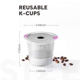 2 Pack Stianless Steel Reusable K Cup Coffee Pods Compatible for K eurig 1.0 & 2.0 Coffee Maker Refillable K-eurig Coffee Filter with A Stainless Steel Spoon