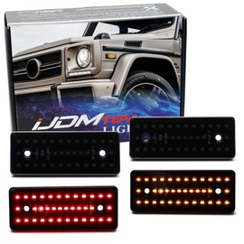 iJDMTOY Black-Out Smoked Lens Amber Front & Red Rear Full LED Side Marker Light Kit Compatible With 2015-2018 Mercedes W463 G-Class G500 G550 G55 G63 G65 AMG