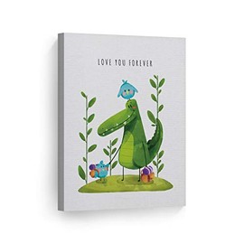 Smile Art Design Cute Animals Love You Forever Lettering White Background Canvas Print Kids Room Decor Wall Art Baby Room Decor Kids Room Decor Nursery Decor Ready to Hang Made in The USA 12x8