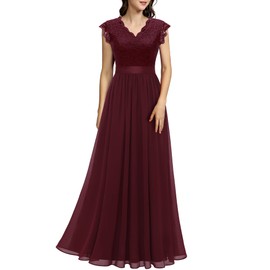Dressystar Women's V Neck Sleeveless Lace Bridesmaid Dress Wedding Guest Dress Formal Party Gown 0050BD Burgundy XL