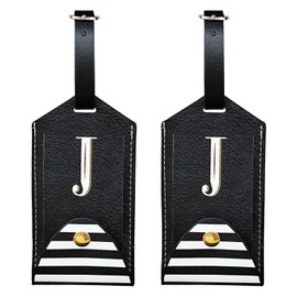 Tbecor 2Pack Initial Luggage Tag, PU Leather Embroidered Letter Alphabet Monogrammed Luggage Tag for Baggage Bag Suitcase Luggage Case (J)
