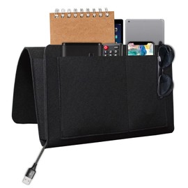 jiuzcare Bed Organiser Felt Bed Bag Sofa Organiser with 5 Pockets Organiser Remote Control Holder for Hanging Sofa Organiser Remote Control Caddy Hanging Storage Bedside Table Black