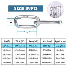 hannger Stainless Steel Chain, 5/64 in × 32.8 Ft Small Strong Chain Link Chain, Light Duty Chainlink Utility Metal Decorative Chain Key Chain Belt Chain Hanging Chain for Bird Feeder Planters Signs