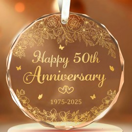 YIDAJI 50th Wedding 2025 - Happy 50th Anniversary Ornament for Couple - 50 Years As Mr Mrs for Grandma, Grandpa, Wife, Husband - Glass Ornament Keepsake