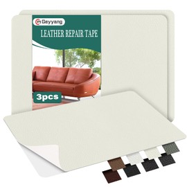 GEYYANG Leather Repair Patch, 8" x 11" x 3PCs Self Adhesive Leather Repair Kit for Furniture, Car Seats, Office Chair, Sofa, Couch, Vinyl Repair Tape(Rice White - Litchi Grain)