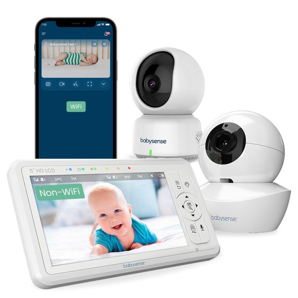 Babysense Bundle - Full HD 1080p WiFi Camera (App & SD Card Included) for Remote Monitoring and Separate Non-WiFi Local Baby Monitor with Camera and Dedicated 5" HD 720p Display for Home Monitoring