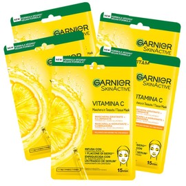 Garnier Skin Active Hydra Bomb Fabric Mask Moisturising and Brightening with Vitamin C and Hyaluronic Acid for Pale and Uneven Skin - Pack of 5