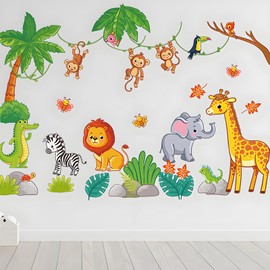 BOAMAU Jungle Animal Wall Stickers Elephant Monkey Giraffe Safari Wall Decals Kid Room Nursery Baby Bedroom Décor