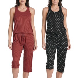 Real Essentials 2 Pack: Women’s Pajama Set Tank Top and Capri Pants Super-Soft Loungewear (Avalable In Plus Size), Set 5, 2X