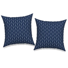 TWLEAR Outdoor Pillow Covers for Patio Furniture 20x20 Inch, Decorative Patio Throw Pillow Covers Set of 2, Modern Square Cushion Cases for Porch Garden Home Office, Herringbone Navy