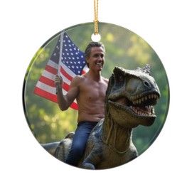 Funny Gavin Newsom Dinosaur Ornament Ceramic 2-Sided Newsom 2028 President